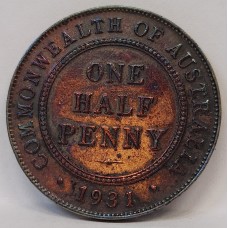 AUSTRALIA 1931 . HALF 1/2 PENNY . RETONE